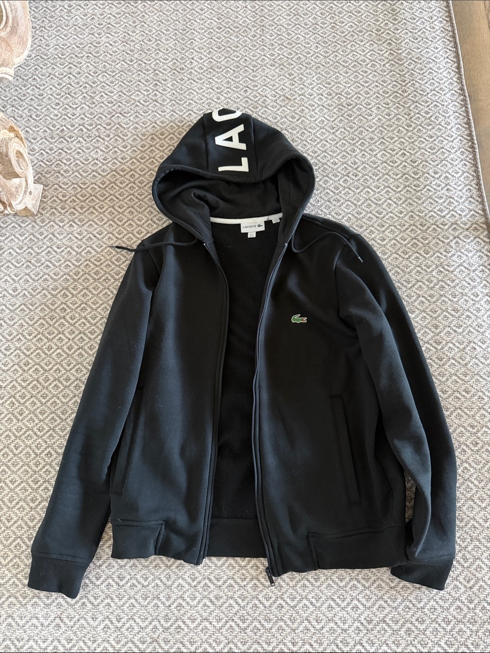 Lacoste Black Zip Hoodie with Crocodile Logo